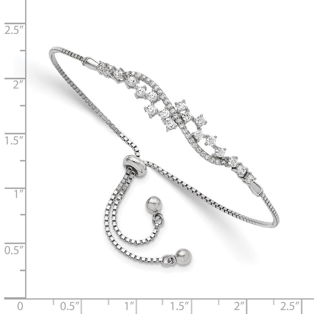Sterling Silver Polished Rhodium-plated CZ Adjustable Bracelet QG5954