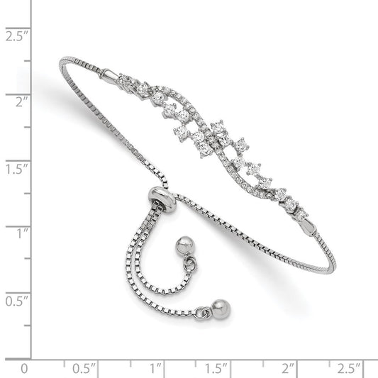 Sterling Silver Polished Rhodium-plated CZ Adjustable Bracelet QG5954