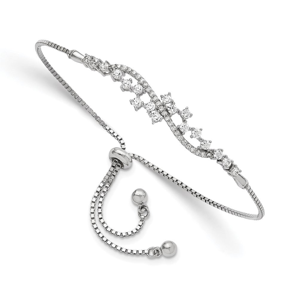 Sterling Silver Polished Rhodium-plated CZ Adjustable Bracelet QG5954