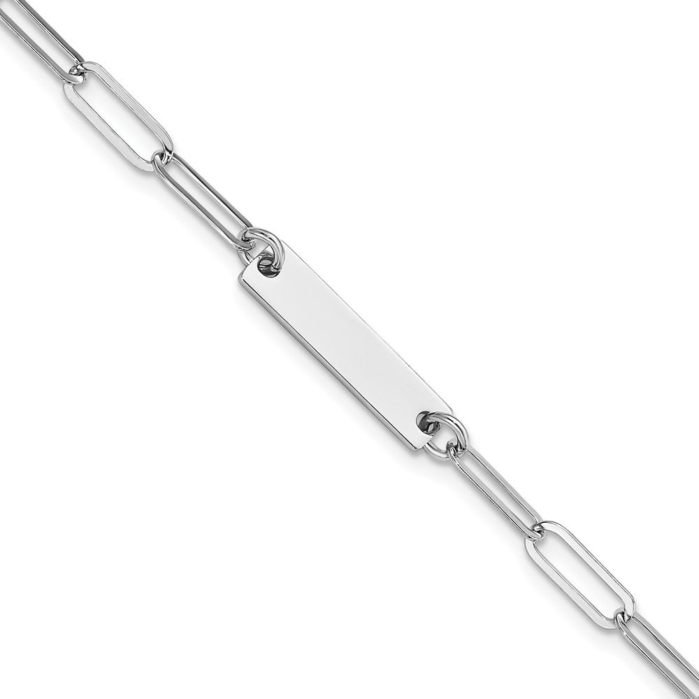 Sterling Silver Rhodium-plated Polished Bar w/ 1in ext. Bracelet QG5983-7