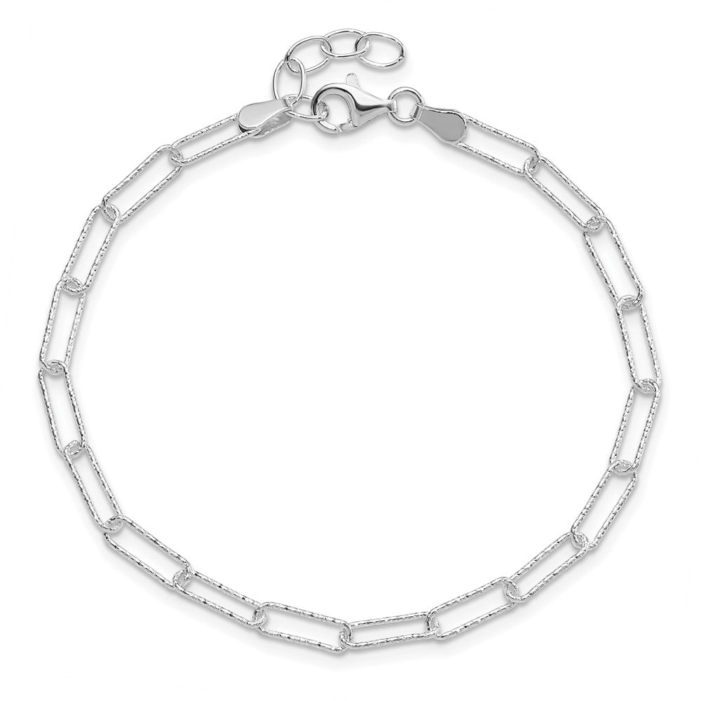 Sterling Silver Rhodium-plated D/C Fancy Link w/.75 in Ext Bracelet QG5986-7.25