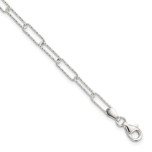 Sterling Silver Rhodium-plated D/C Fancy Link w/.75 in Ext Bracelet QG5986-7.25