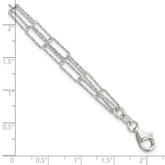 Sterling Silver Rhodium-plated Two D/C Fancy Link w/1 in ext Bracelet QG5988-7