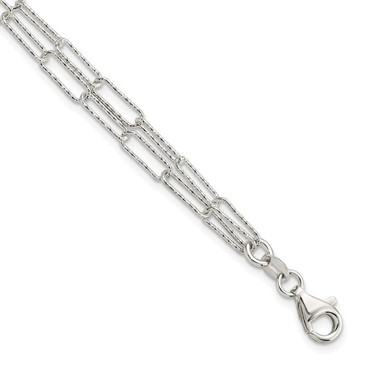 Sterling Silver Rhodium-plated Two D/C Fancy Link w/1 in ext Bracelet QG5988-7