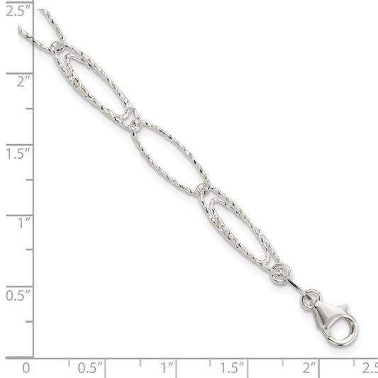 Sterling Silver Rhodium-plated Polished D/C Fancy Link Bracelet QG5990-7.5
