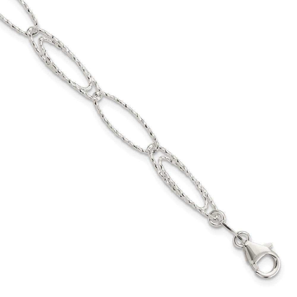 Sterling Silver Rhodium-plated Polished D/C Fancy Link Bracelet QG5990-7.5