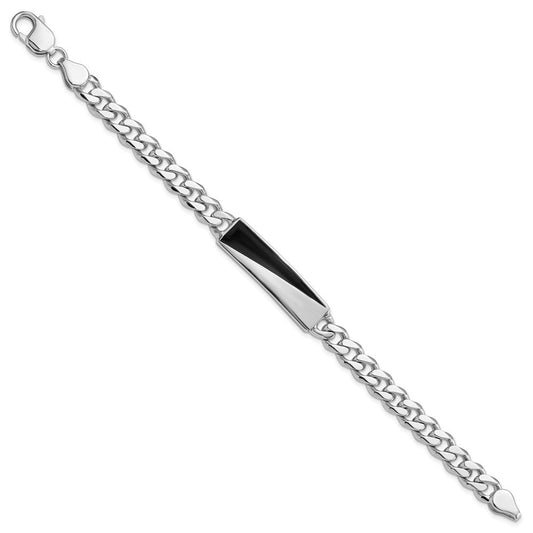 Sterling Silver Rhodium-plated Enameled Bar Men's 8in Bracelet QG6236-8