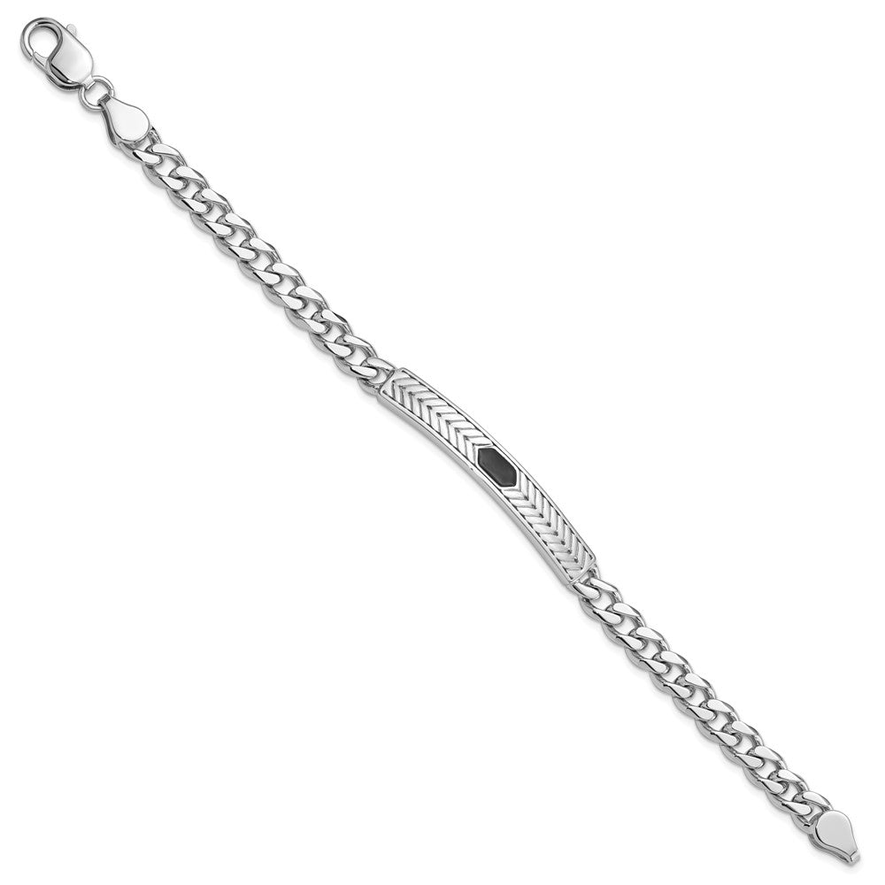 Sterling Silver Rhodium-plated Enameled Bar Men's 8in Bracelet QG6240-8