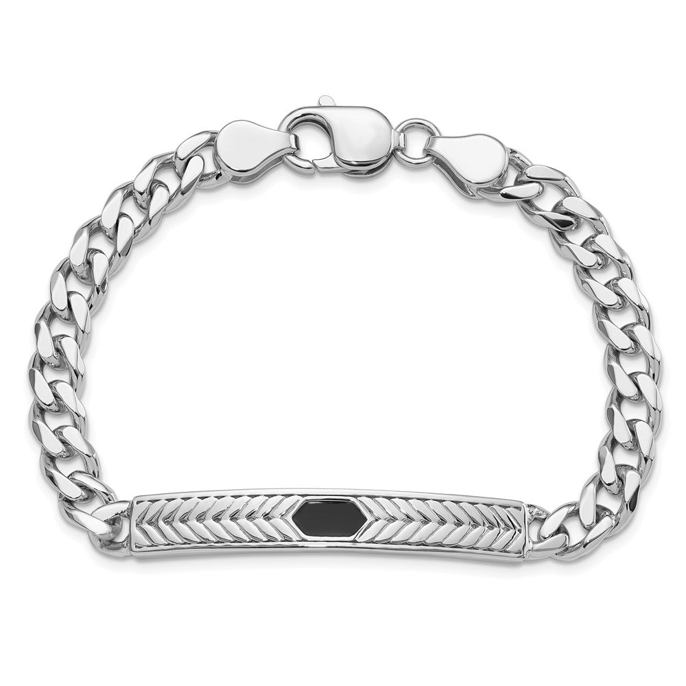 Sterling Silver Rhodium-plated Enameled Bar Men's 8in Bracelet QG6240-8