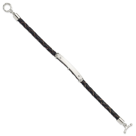 Sterling Silver Genuine Leather ID 8in Toggle Bracelet QG6242-8
