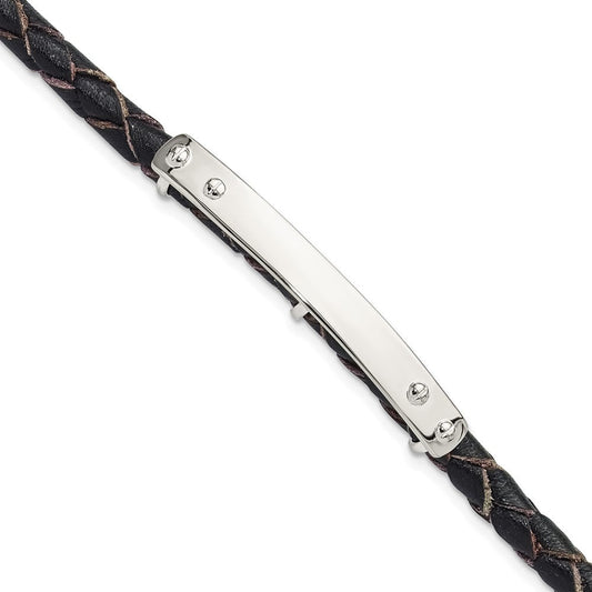 Sterling Silver Genuine Leather ID 8in Toggle Bracelet QG6242-8