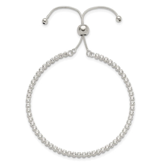 Sterling Silver Polished CZ Adjustable Bracelet QG6244