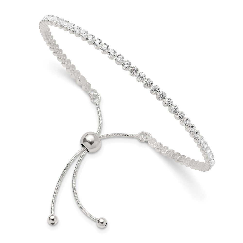 Sterling Silver Polished CZ Adjustable Bracelet QG6244