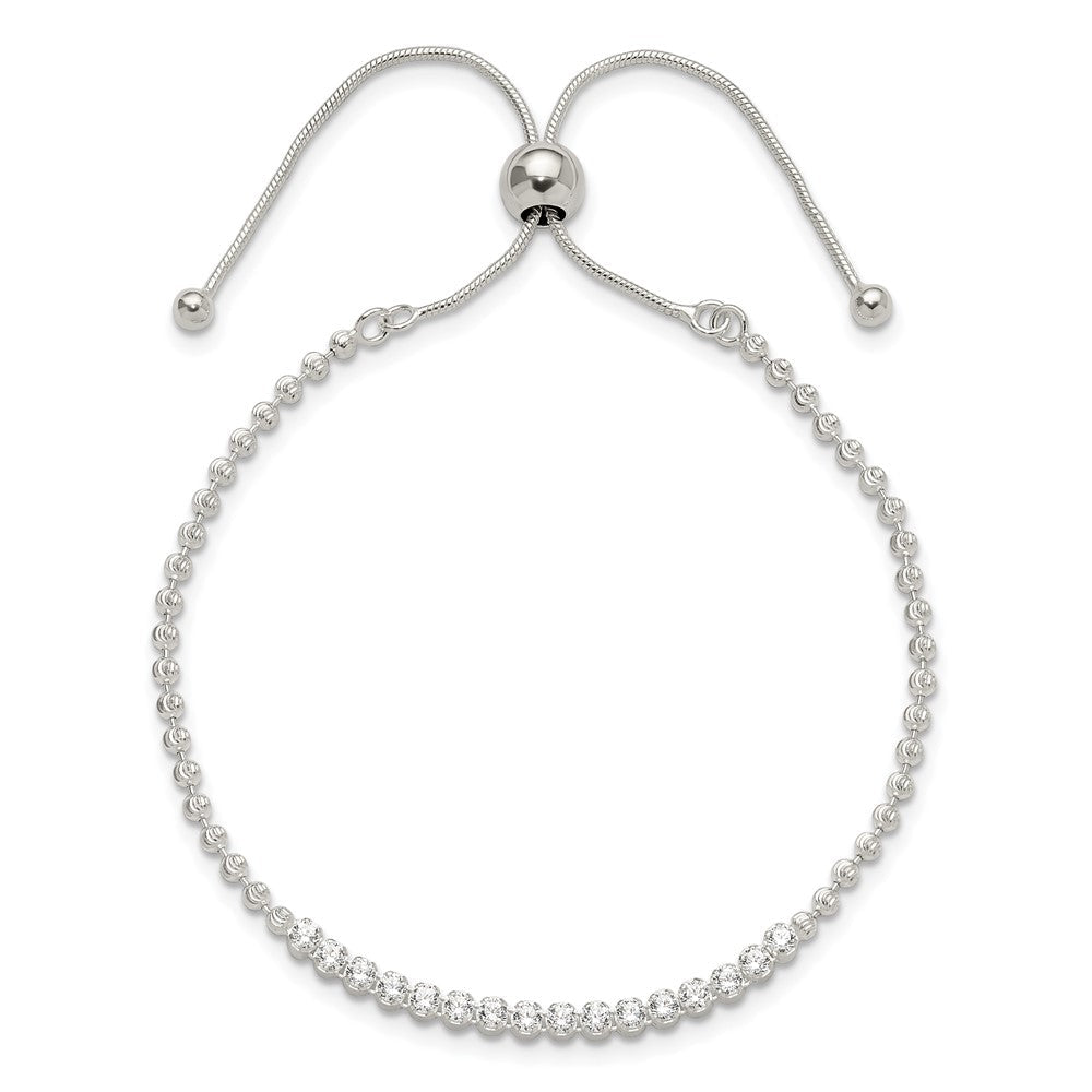 Sterling Silver Polished D/C with CZ Adjustable Bracelet QG6245