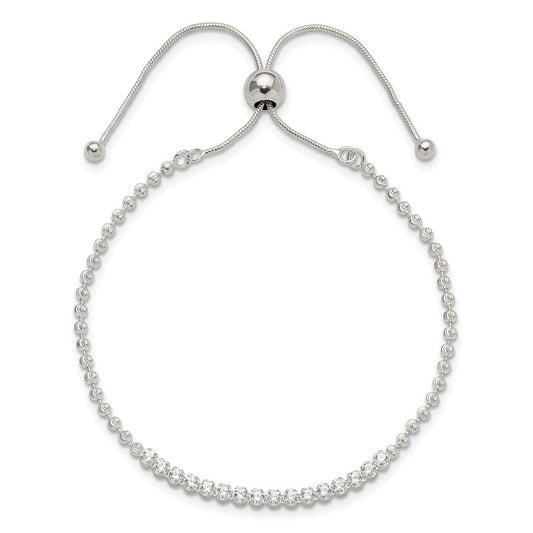 Sterling Silver Polished D/C with CZ Adjustable Bracelet QG6245