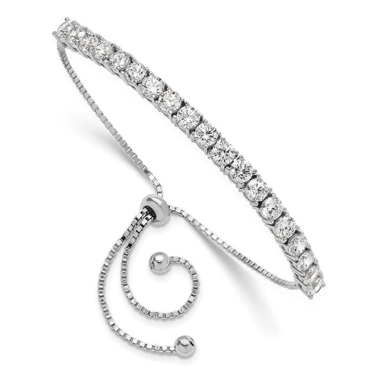 Sterling Silver Rhodium-plated Polished CZ Adjustable Tennis Bracelet QG6248