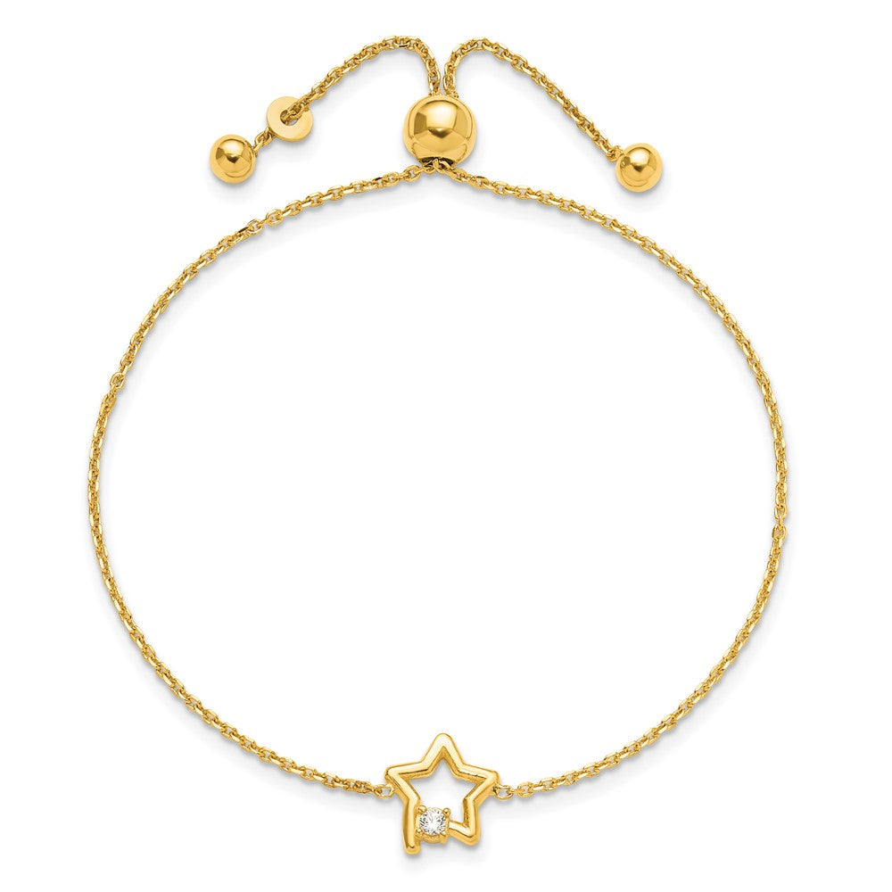 Sterling Silver Gold-plated Open Star with CZ Adjustable Bracelet QG6249GP