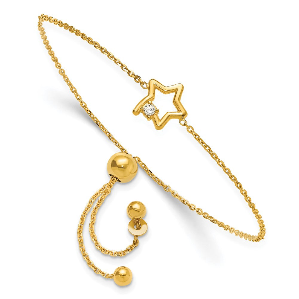 Sterling Silver Gold-plated Open Star with CZ Adjustable Bracelet QG6249GP