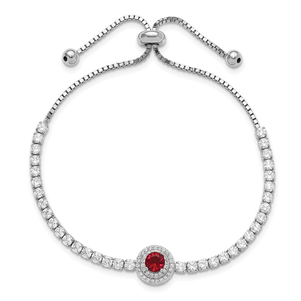 Sterling Silver Rhodium-plated CZ and Red Glass Adjustable Bracelet QG6251