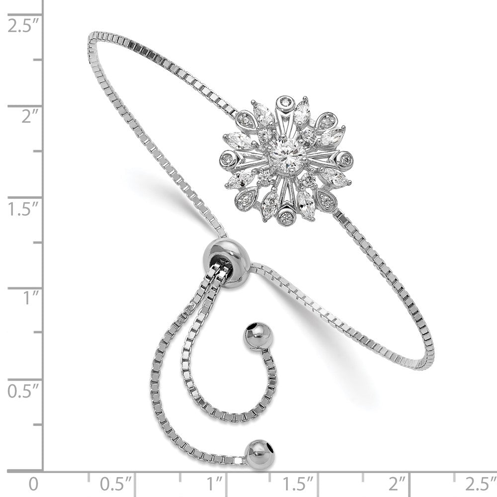 Sterling Silver Rhodium-plated Floral CZ Adjustable Bolo Bracelet QG6252