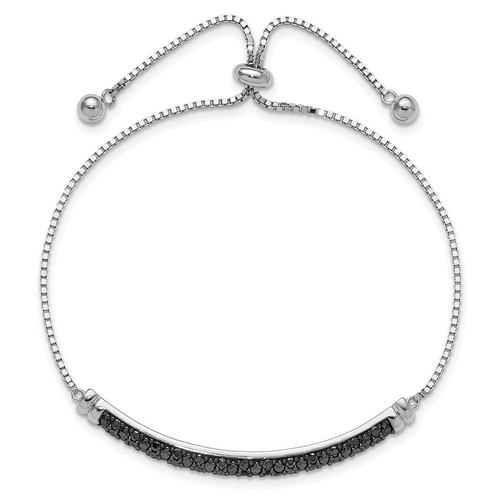 Sterling Silver Rhodium-plated Black Spinel Bar Adjustable Bracelet QG6253
