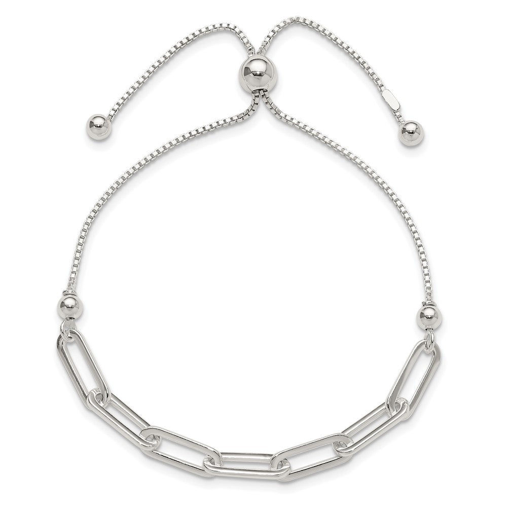 Sterling Silver Polished Paperclip Link Adjustable Bracelet QG6257