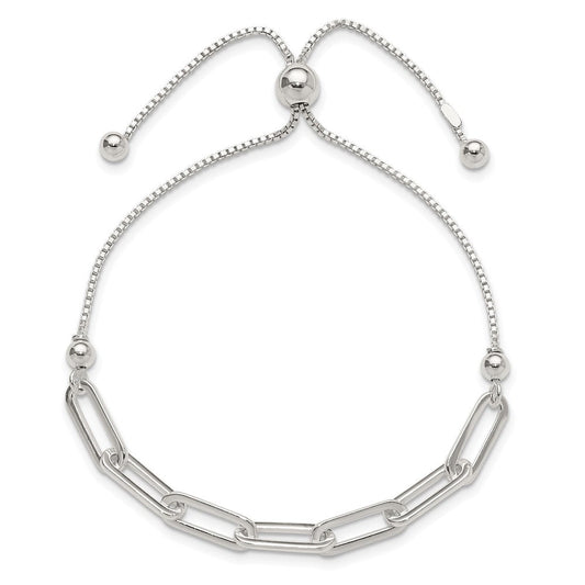 Sterling Silver Polished Paperclip Link Adjustable Bracelet QG6257