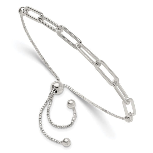 Sterling Silver Polished Paperclip Link Adjustable Bracelet QG6257