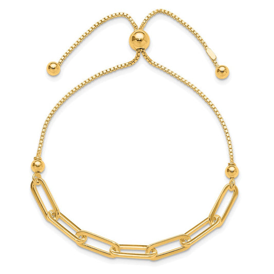 Sterling Silver Gold-tone Polished Paperclip Link Adjustable Bracelet QG6257GP