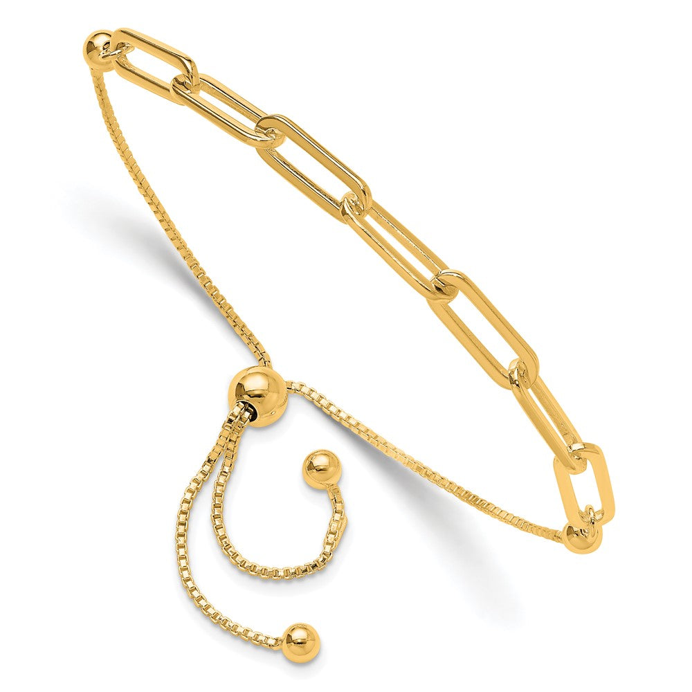 Sterling Silver Gold-tone Polished Paperclip Link Adjustable Bracelet QG6257GP