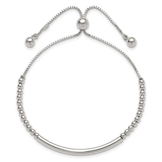 Sterling Silver Polished Bar Beaded Adjustable Bracelet QG6263