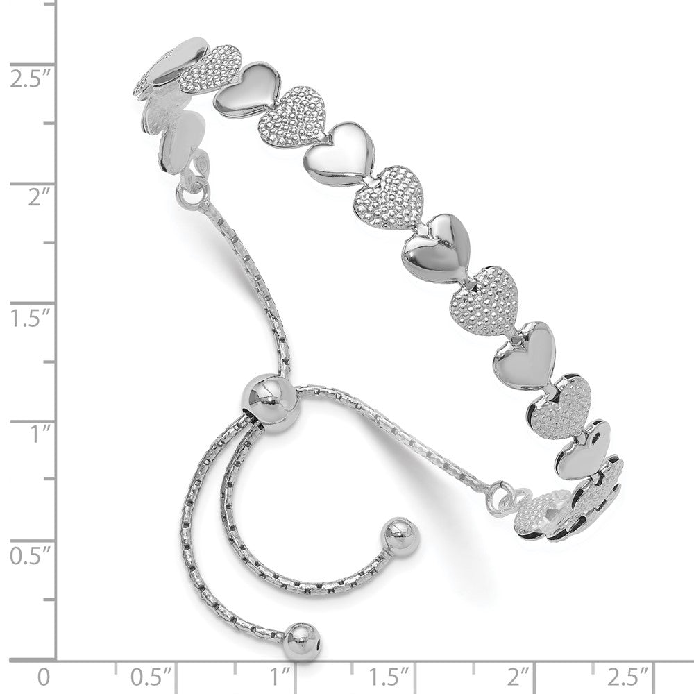 Sterling Silver Rhodium-plated Adjustable Bolo Hearts Bracelet QG6265