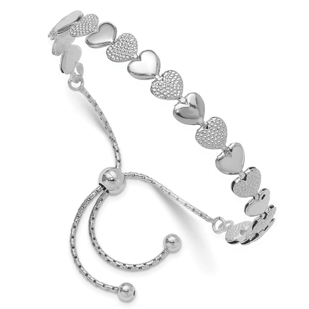 Sterling Silver Rhodium-plated Adjustable Bolo Hearts Bracelet QG6265