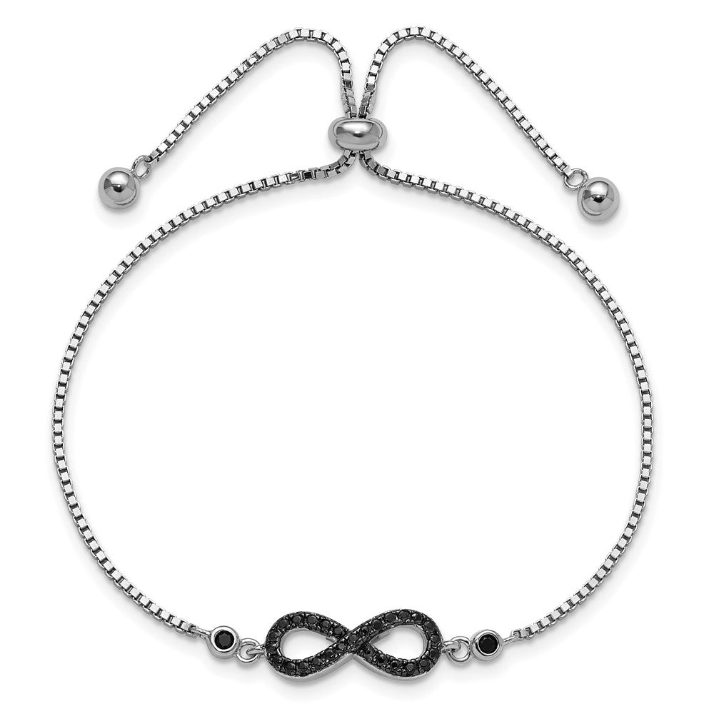 Sterling Silver Rhodium-plated Black Spinel Infinity Symbol Adjustable Brac QG6266