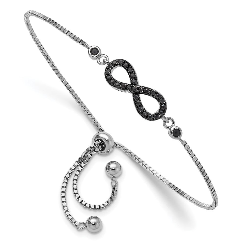Sterling Silver Rhodium-plated Black Spinel Infinity Symbol Adjustable Brac QG6266
