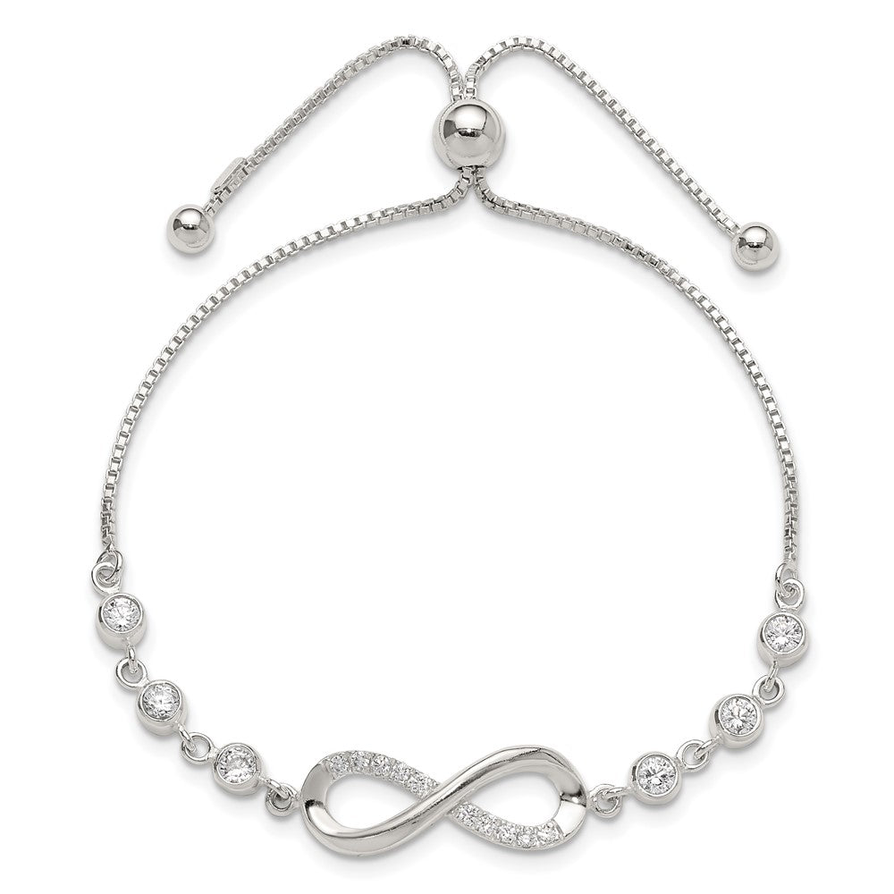 Sterling Silver Polished CZ Infinity Adjustable Bracelet QG6268
