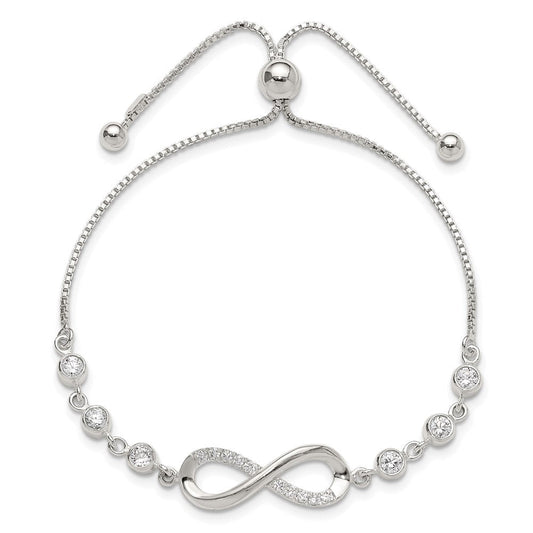Sterling Silver Polished CZ Infinity Adjustable Bracelet QG6268