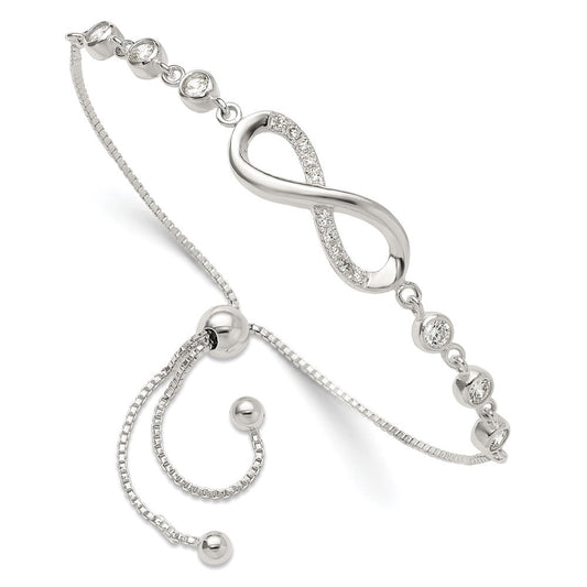 Sterling Silver Polished CZ Infinity Adjustable Bracelet QG6268