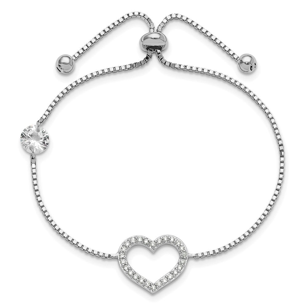 Sterling Silver Rhodium-plated Polished CZ Open Heart Adjustable Bracelet QG6270