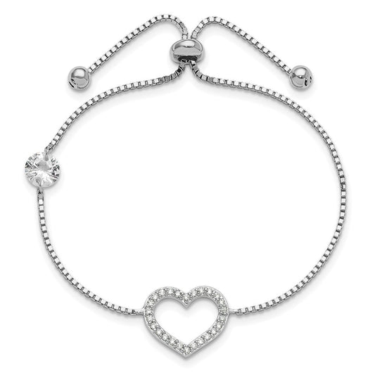 Sterling Silver Rhodium-plated Polished CZ Open Heart Adjustable Bracelet QG6270