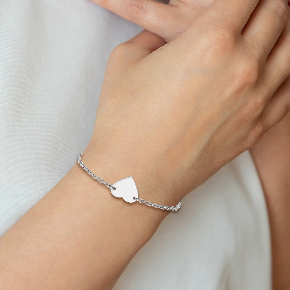 Sterling Silver Rhodium-plated Polished Heart Disc Adjustable Bracelet QG6271