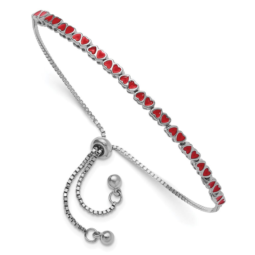 Sterling Silver Rhodium-plated Enameled Hearts Adjustable Bracelet QG6272