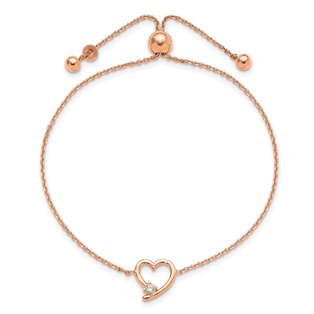 Sterling Silver Rose Gold-plated Open Heart with CZ Adjustable Bracelet QG6273RP