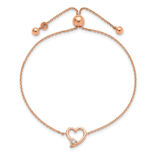 Sterling Silver Rose Gold-plated Open Heart with CZ Adjustable Bracelet QG6273RP