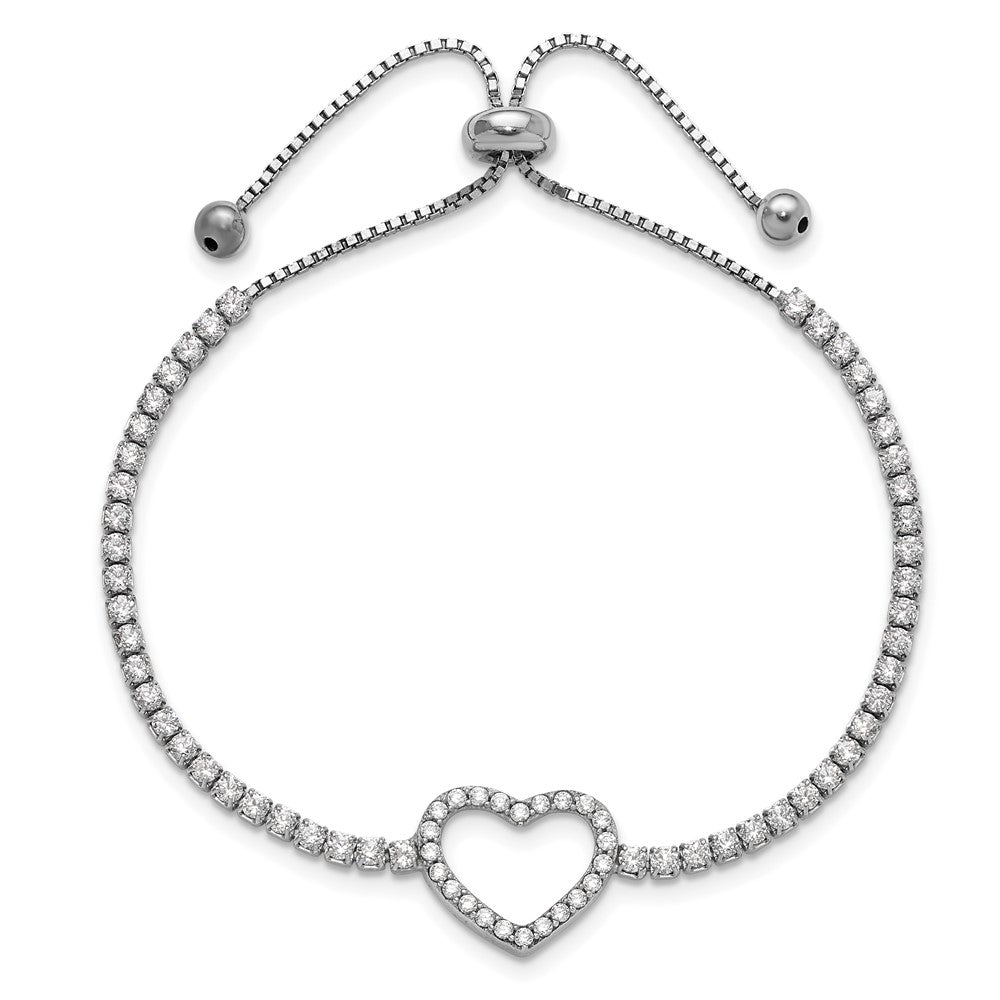 Sterling Silver Rhodium-plated CZ Heart Adjustable Bracelet QG6275