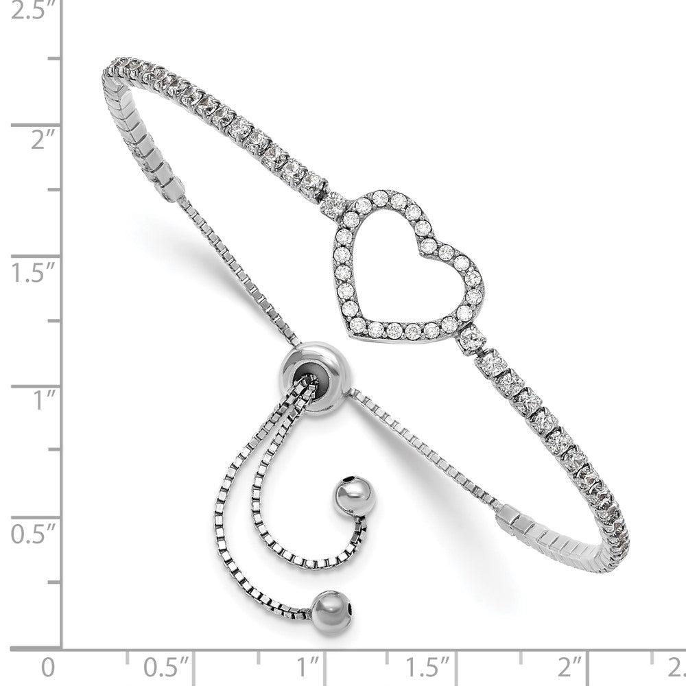 Sterling Silver Rhodium-plated CZ Heart Adjustable Bracelet QG6275