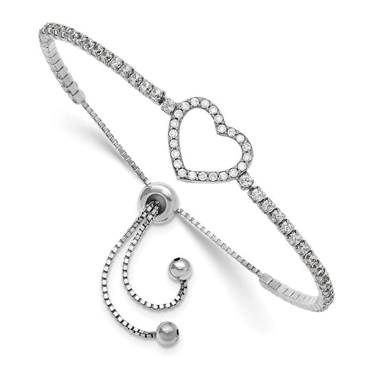 Sterling Silver Rhodium-plated CZ Heart Adjustable Bracelet QG6275