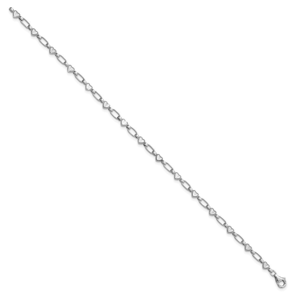 Sterling Silver Rhodium-plated Heart 7.5in Bracelet QG6281-7.5