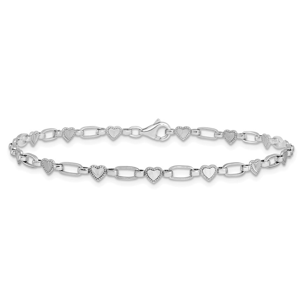Sterling Silver Rhodium-plated Heart 7.5in Bracelet QG6281-7.5