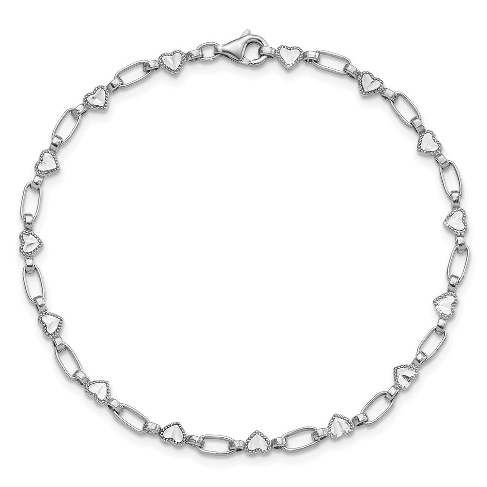 Sterling Silver Rhodium-plated Heart 7.5in Bracelet QG6281-7.5